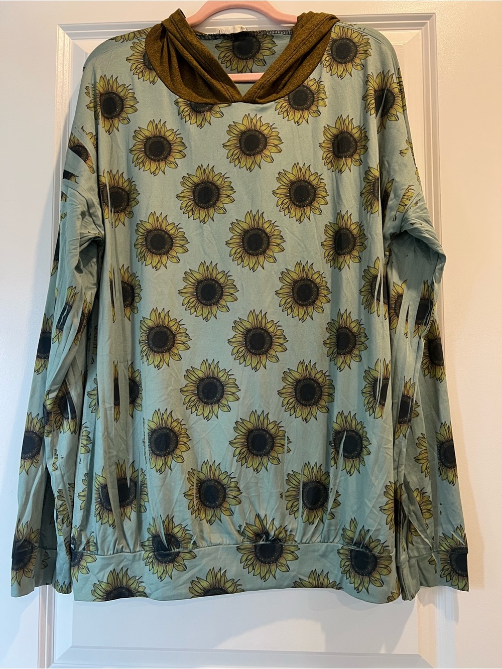 Blumin Appsrel Sunflower Print Pullover Hoodie- Sage Green